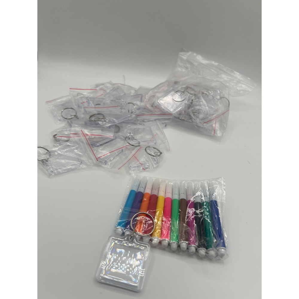 Set of 40 Clear Acrylic Photo Frame Keychains with 12 Color Mini Markers DIY Kit